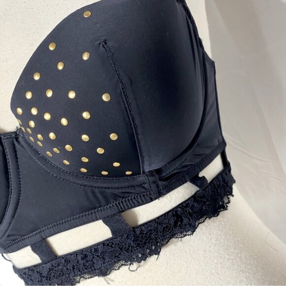 La Senza Black Bustier Bra W Gold Dots And Lace Trim 36B - Picture 2 of 12